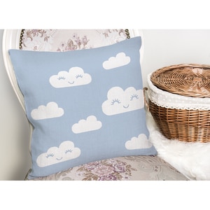 Fata perna decorativa Cloud, 30% bumbac + 70% poliester, 43 x 43 cm, alb-albastru