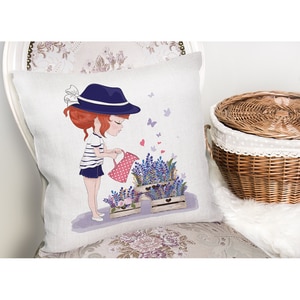 Fata perna decorativa Girl, 30% bumbac + 70% poliester, 43 x 43 cm, multicolor