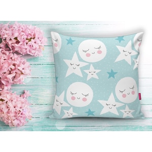 Fata perna decorativa Points Moon Star, 30% bumbac + 70% poliester, 43 x 43 cm, verde