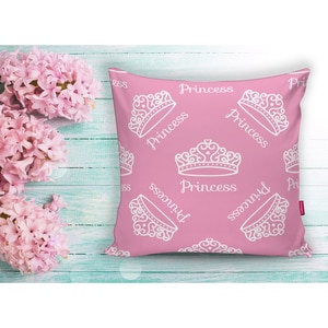 Fata perna decorativa Princess Crown, 30% bumbac + 70% poliester, 43 x 43 cm, roz