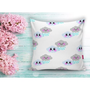 Fata perna decorativa Clouds, 30% bumbac + 70% poliester, 43 x 43 cm, alb-gri