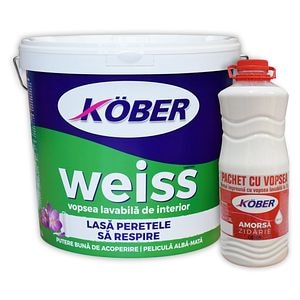 Vopsea lavabila Kober Weiss, alb, 15 L, Interior + amorsa zidarie 3 L 