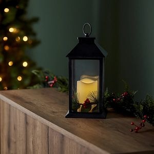 Decoratiune Craciun cu LED model felinar, 14 x 27.5 cm, negru-auriu