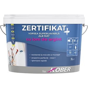 Vopsea superlavabila KOBER Zertifikat Plus New, alb, 3L