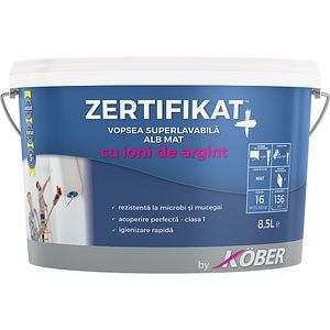 Vopsea superlavabila KOBER Zertifikat Plus New, alb, 8.5L