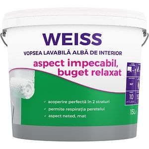 Vopsea lavabila KOBER Weiss New, alb, 15L