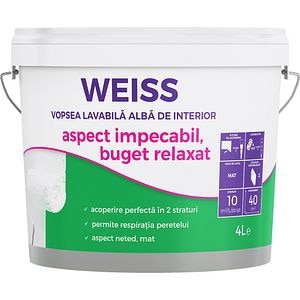Vopsea lavabila KOBER Weiss New, alb, 4L