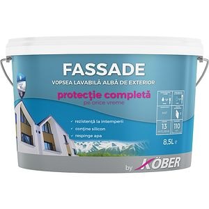 Vopsea superlavabila cu silicon KOBER Fassade, alb, 8.5L