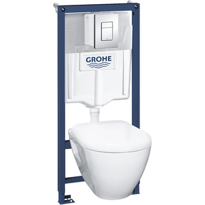 Set vas WC GROHE Solido Perfect 39186000, montaj suspendat, evacuare orizontala, cu capac, alb
