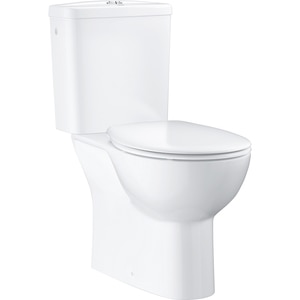 Set vas WC GROHE Bau Ceramic 39346000, montaj pe pardoseala, evacuare verticala, cu capac, alb