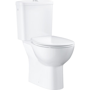 Set vas WC GROHE Bau Ceramic 39347000, montaj pe pardoseala, evacuare orizontala, cu capac, alb