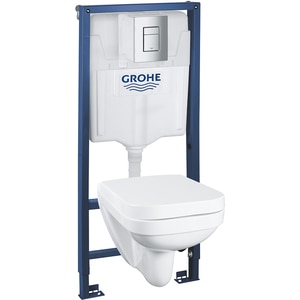 Set vas WC GROHE Solido 39552000, montaj suspendat, evacuare orizontala, cu capac, alb