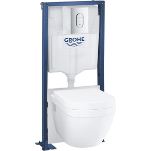 Set vas WC GROHE Euro Ceramic 39697000, montaj suspendat, evacuare orizontala, cu capac, alb