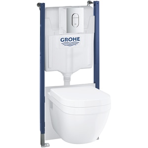 Set vas WC GROHE Euro Ceramic 39700000, montaj suspendat, evacuare orizontala, cu capac, alb