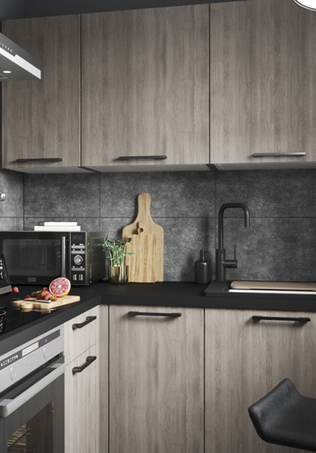 Bucatarie modulara - Configuratie fixa - Stejar gri mat