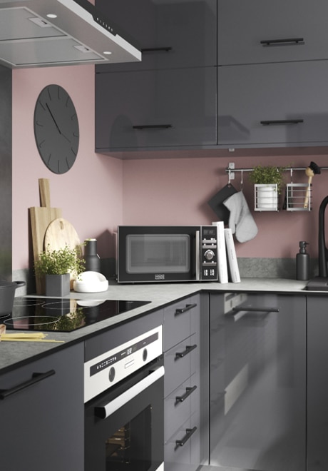 Bucatarie modulara - Configuratie fixa - Gri inchis lucios